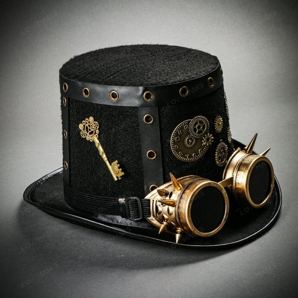 Clock Gear Steampunk Top Hat Gothic Spike Goggles - Picture 1 of 6